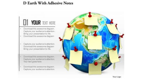 Stock Photo Earth Globe With Notes Pined On It For Globalization PowerPoint Slide