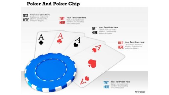 Stock Photo Four Aces On Blue Poker Chip PowerPoint Slide Stock Photo Four Aces On Blue Poker Chip PowerPoint Slide