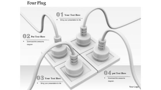 Stock Photo Four Electricity Plugs In Socket Teamwork Concept PowerPoint Slide Stock Photo Four Electricity Plugs In Socket Teamwork Concept PowerPoint Slide