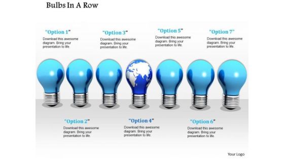 Stock Photo Globe Bulb In Center Of Blue Bulbs PowerPoint Slide Stock Photo Globe Bulb In Center Of Blue Bulbs PowerPoint Slide