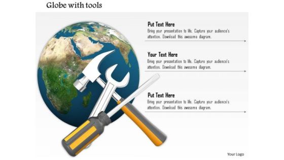 Stock Photo Globe With Wrench Screwdriver And Hammer PowerPoint Slide