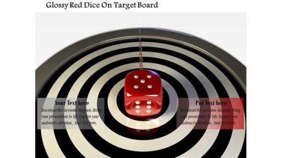 Stock Photo Glossy Red Dice On Target Board PowerPoint Slide Stock Photo Glossy Red Dice On Target Board PowerPoint Slide