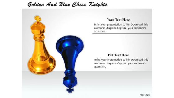Stock Photo Golden And Blue Chess Knights PowerPoint Template Stock Photo Golden And Blue Chess Knights PowerPoint Template