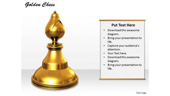 Stock Photo Golden Chess Piece On White Background PowerPoint Slide Stock Photo Golden Chess Piece On White Background PowerPoint Slide