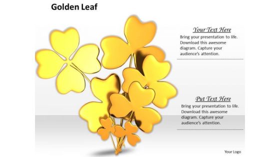 Stock Photo Golden Clover Leaves On White Background PowerPoint Slide Stock Photo Golden Clover Leaves On White Background PowerPoint Slide