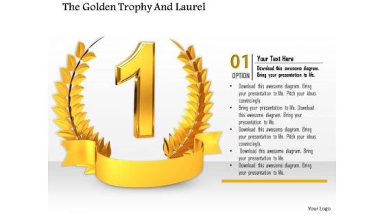Stock Photo Golden Trophy With Laurel For Number One Position PowerPoint Slide