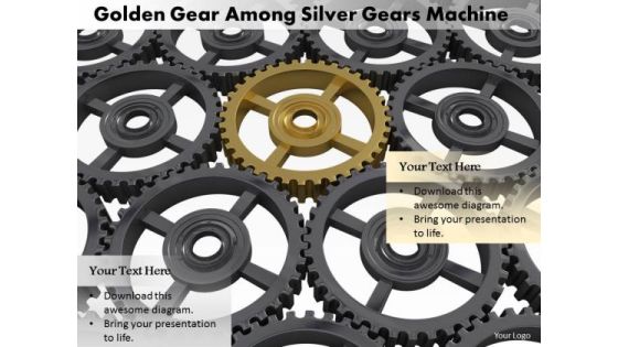 Stock Photo Golden Unique Gear In Silver Gears PowerPoint Slide