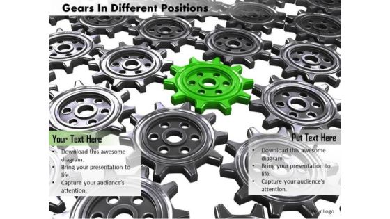 Stock Photo Green Gear In Center Of Black Gears PowerPoint Slide
