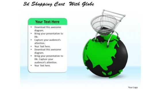 Stock Photo Green Globe And Shopping Cart For Sales PowerPoint Slide