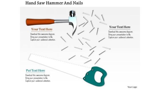 Stock Photo Hammer With Handsaw And Nails PowerPoint Slide