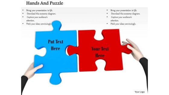 Stock Photo Hands Fixing Red And Blue Puzzles PowerPoint Slide Stock Photo Hands Fixing Red And Blue Puzzles PowerPoint Slide