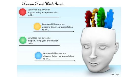 Stock Photo Human Head And Brain With Gears PowerPoint Slide