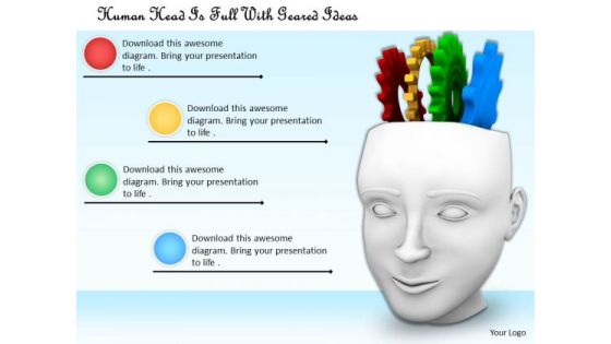 Stock Photo Human Head Is Full With Geared Ideas PowerPoint Template Stock Photo Human Head Is Full With Geared Ideas PowerPoint Template