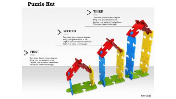 Stock Photo Huts Made Of Puzzle Pieces PowerPoint Slide Stock Photo Huts Made Of Puzzle Pieces PowerPoint Slide