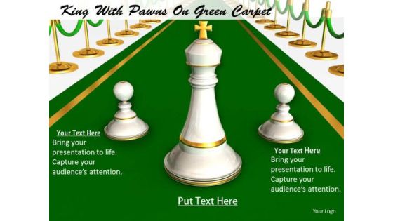 Stock Photo King With Pawns On Green Carpet PowerPoint Slide Stock Photo King With Pawns On Green Carpet PowerPoint Slide