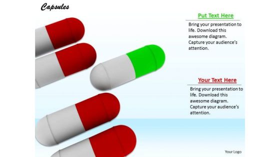 Stock Photo One Green Capsule Standing Out PowerPoint Slide
