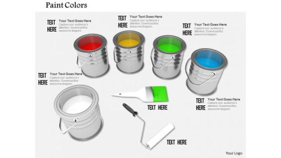 Stock Photo Paint Colors Tins Brush Roller PowerPoint Slide