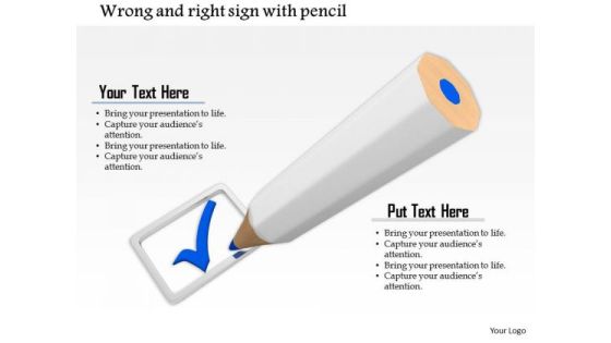 Stock Photo Pencil With Blue Tick Mark PowerPoint Slide Stock Photo Pencil With Blue Tick Mark PowerPoint Slide
