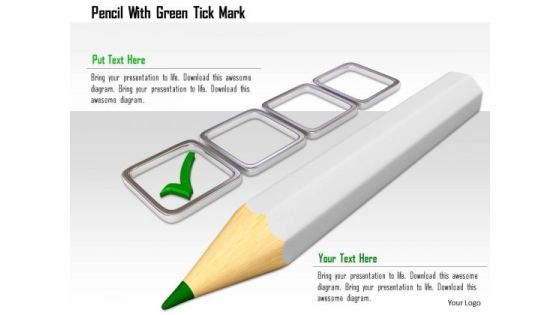 Stock Photo Pencil With Green Tick Mark PowerPoint Slide Stock Photo Pencil With Green Tick Mark PowerPoint Slide