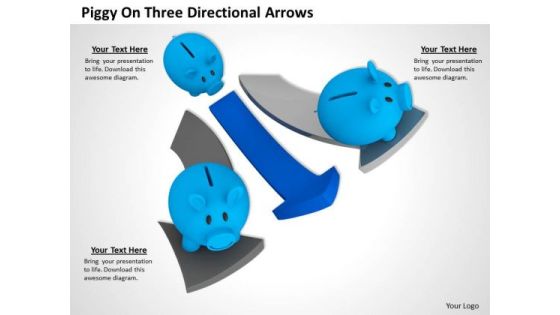 Stock Photo Piggy On Three Directional Arrows PowerPoint Slide