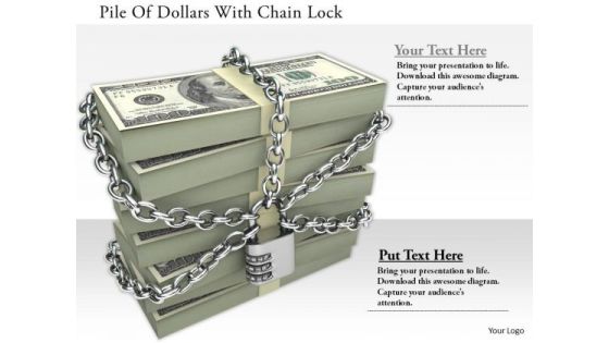Stock Photo Pile Of Dollars With Chain Lock PowerPoint Slide