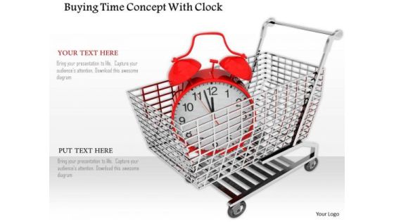 Stock Photo Red Alarm Clock In Shopping Cart PowerPoint Slide Stock Photo Red Alarm Clock In Shopping Cart PowerPoint Slide