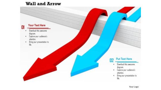 Stock Photo Red And Blue Arrow Jumping Over The Wall PowerPoint Slide