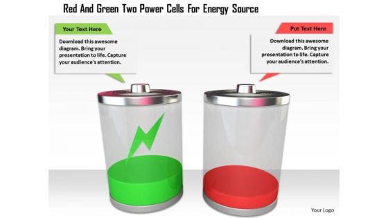 Stock Photo Red And Green Two Power Cells For Energy Source PowerPoint Slide