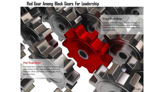 Stock Photo Red Gear Among Black Gears For Leadership PowerPoint Slide