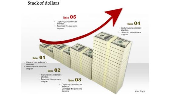 Stock Photo Red Growth Arrow On Dollar Bundles PowerPoint Slide