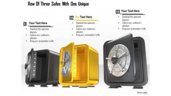 Stock Photo Row Of Three Safes With One Unique PowerPoint Slide Stock Photo Row Of Three Safes With One Unique PowerPoint Slide