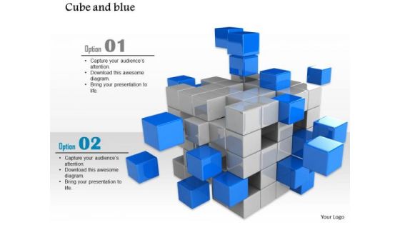 Stock Photo Silver And Blue Cubes On White Background PowerPoint Slide
