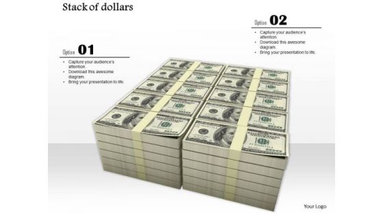 Stock Photo Stack Of Various Dollar Bundles PowerPoint Slide