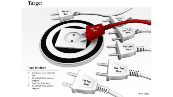 Stock Photo Team Of Electricity Plugs On Target Socket Pwerpoint Slide