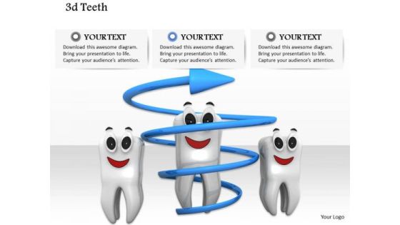 Stock Photo Three 3d Healthy Teeth Smiling PowerPoint Slide