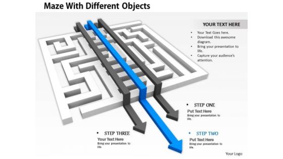 Stock Photo Three Arrows Jumping Over The Maze PowerPoint Slide Stock Photo Three Arrows Jumping Over The Maze PowerPoint Slide