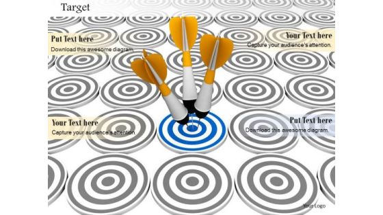 Stock Photo Three Arrows On Blue Target PowerPoint Slide