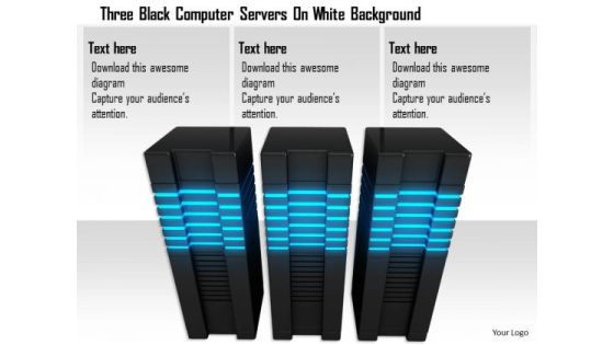 Stock Photo Three Black Computer Servers On White Background PowerPoint Slide Stock Photo Three Black Computer Servers On White Background PowerPoint Slide
