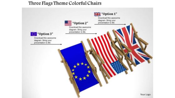 Stock Photo Three Flags Theme Colorful Chairs PowerPoint Slide Stock Photo Three Flags Theme Colorful Chairs PowerPoint Slide