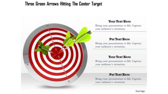 Stock Photo Three Green Arrows On Red Target Pwerpoint Slide
