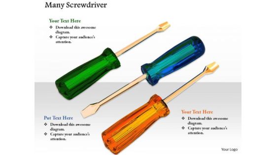 Stock Photo Three Screwdrivers On White Background PowerPoint Slide