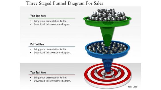 Stock Photo Three Staged Funnel Diagram For Sales PowerPoint Slide