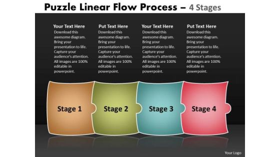 Strategic Management Puzzle Linear Flow Process 4 Stages Business Diagram
