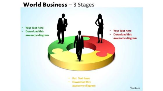 Strategic Management World Business 3 Stages Business Diagram