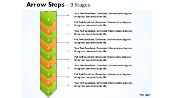 Strategy Diagram Arrow 9 Stages Business Diagram