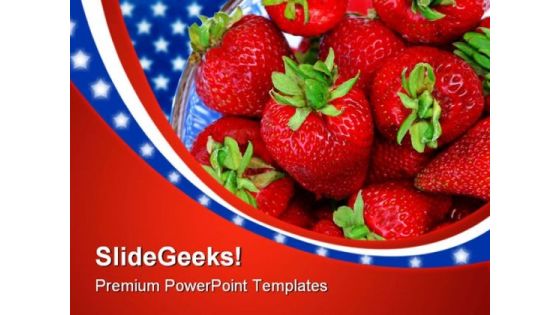 Strawberries On Flag Americana PowerPoint Templates And PowerPoint Backgrounds 0211 Strawberries On Flag Americana PowerPoint Templates And PowerPoint Backgrounds 0211