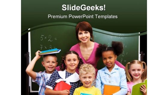 Students With Teacher Education PowerPoint Template 0810 Students With Teacher Education PowerPoint Template 0810