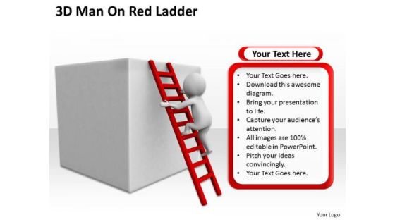 Successful Business People 3d Man On Red Ladder PowerPoint Templates Successful Business People 3d Man On Red Ladder PowerPoint Templates
