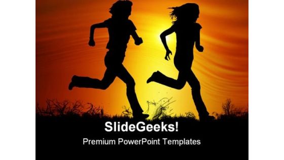 Sunset Joggers Health PowerPoint Themes And PowerPoint Slides 0811
