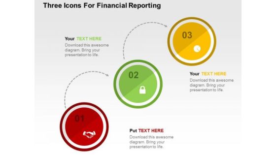 Three Icons For Financial Reporting PowerPoint Template Three Icons For Financial Reporting PowerPoint Template